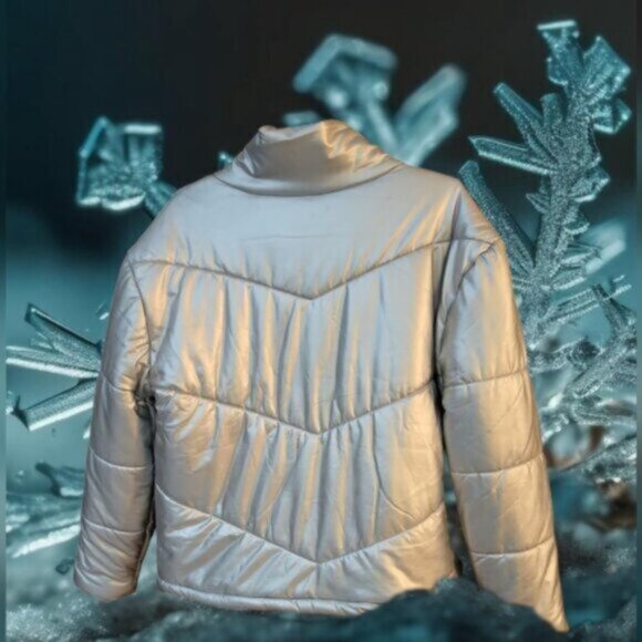 Steve Madden Metallic Silver Downtown Bomber Puffer Jacket NWT Sz Medium - Picture 10 of 12